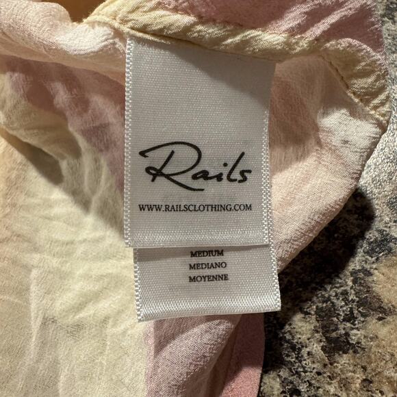 Rails Top Boho Cottage Coastal Grandma Soft Girl Button Up Tie Stripe Medium - Picture 4 of 8